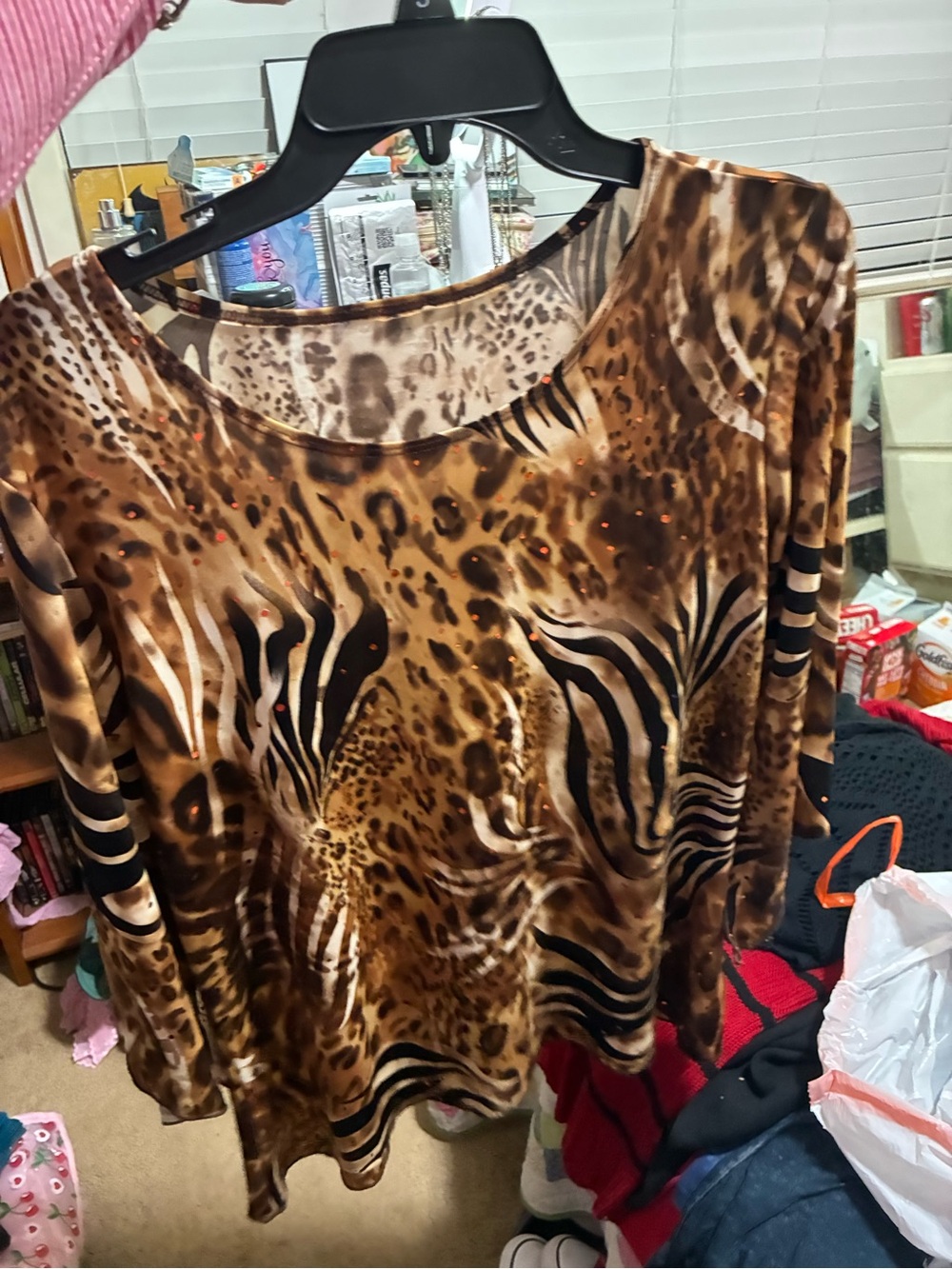 Source Unknown Brown and Black Animal Print Tunic Top